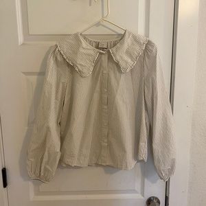 Target A New Day ruffle collar blouse gray and white stripe, M